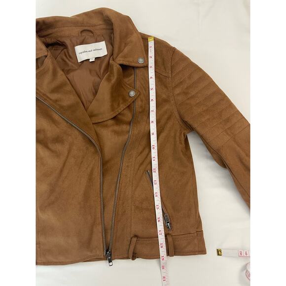 Cupcakes and Cashmere Faux Suede Moto Jacket Brown Tan Buckle Zip Size Small - Picture 10 of 14